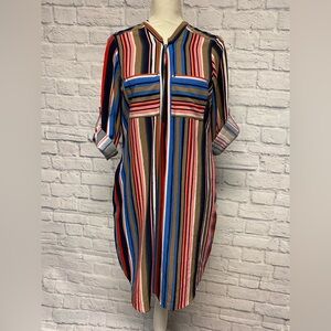 New York & Company Multicolor Striped Shirt Dress Sz M